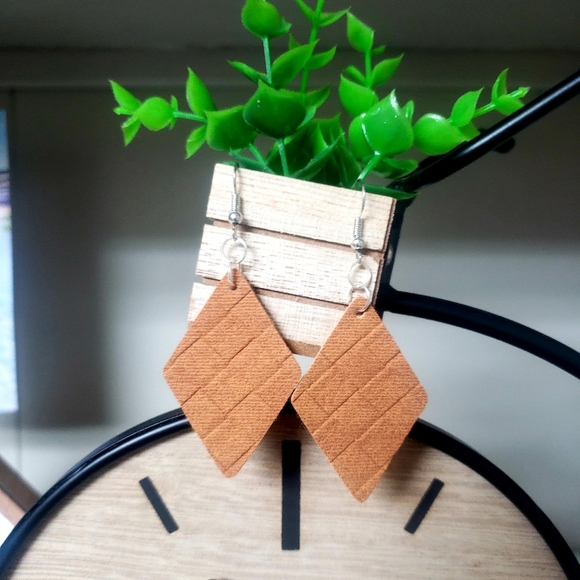 Faux Leather Diamond Dangle Earrings // Ready To Ship - Picture 1 of 1